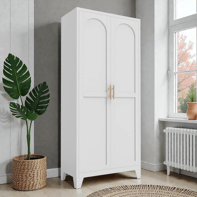 71'' Metal Storage Cabinet with Shapely Doors, Adjustable Shelves, Tall Steel Organizer for Bedroom, Living Room or Kitchen - White