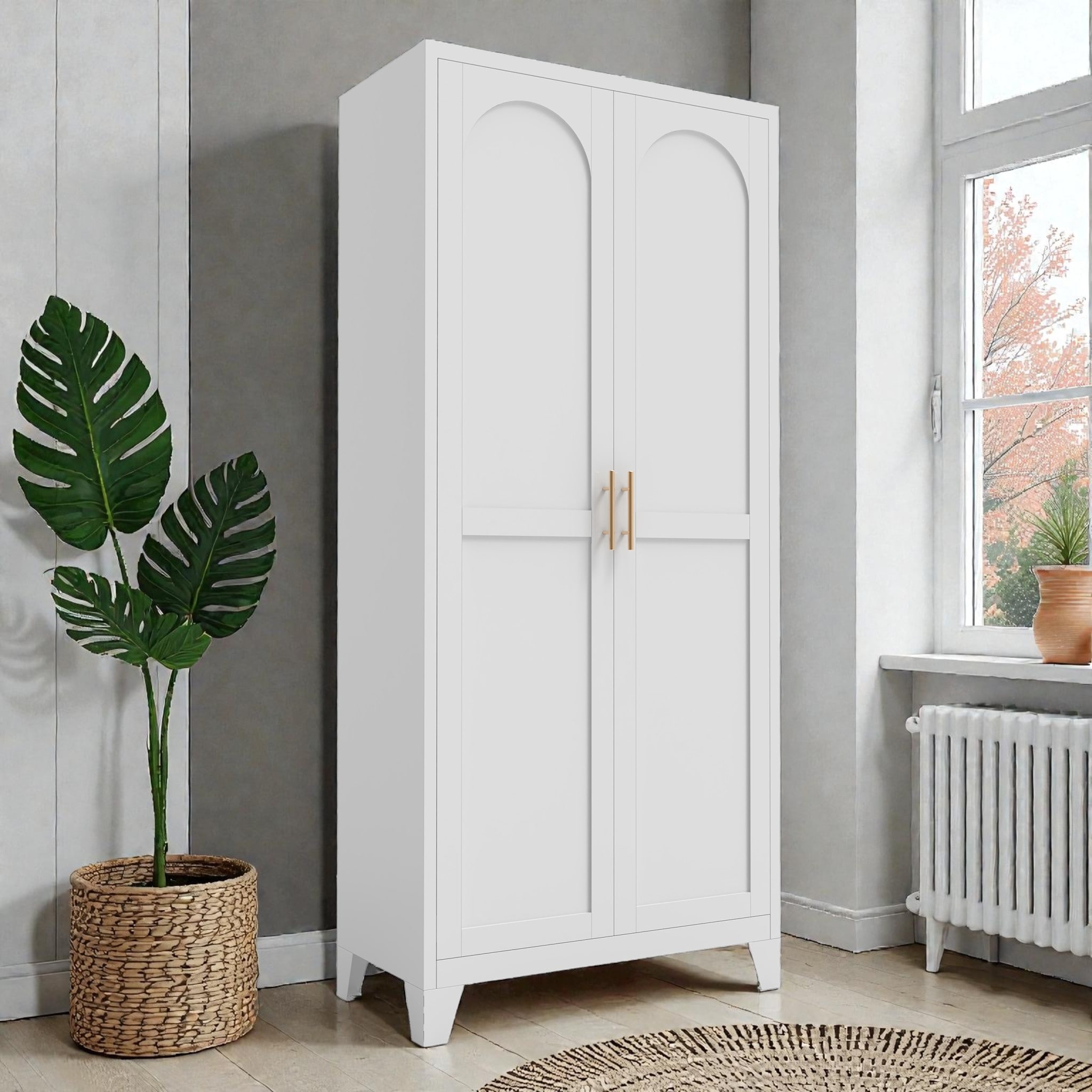 71'' Metal Storage Cabinet with Shapely Doors, Adjustable Shelves, Tall Steel Organizer for Bedroom, Living Room or Kitchen