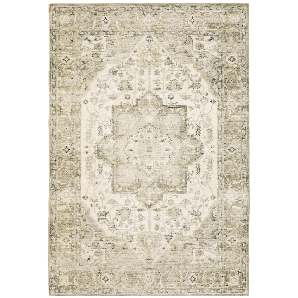 Rennes Green Ivory Oriental Distressed Traditional Casual Area Rug