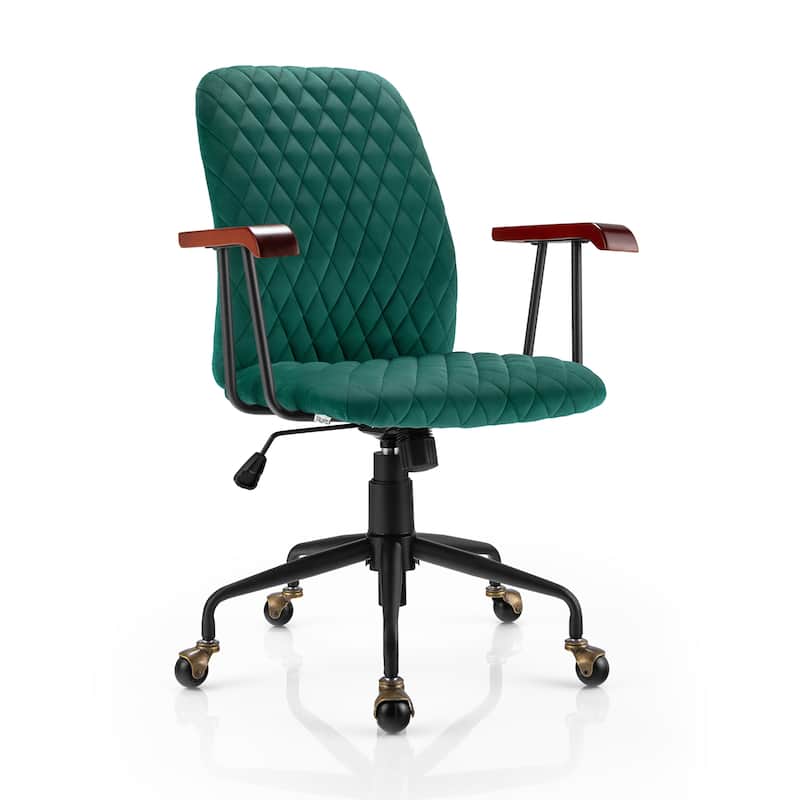 Velvet Swivel Home Office Desk Chair Adjustable Mid Back Leisure Chair - Green