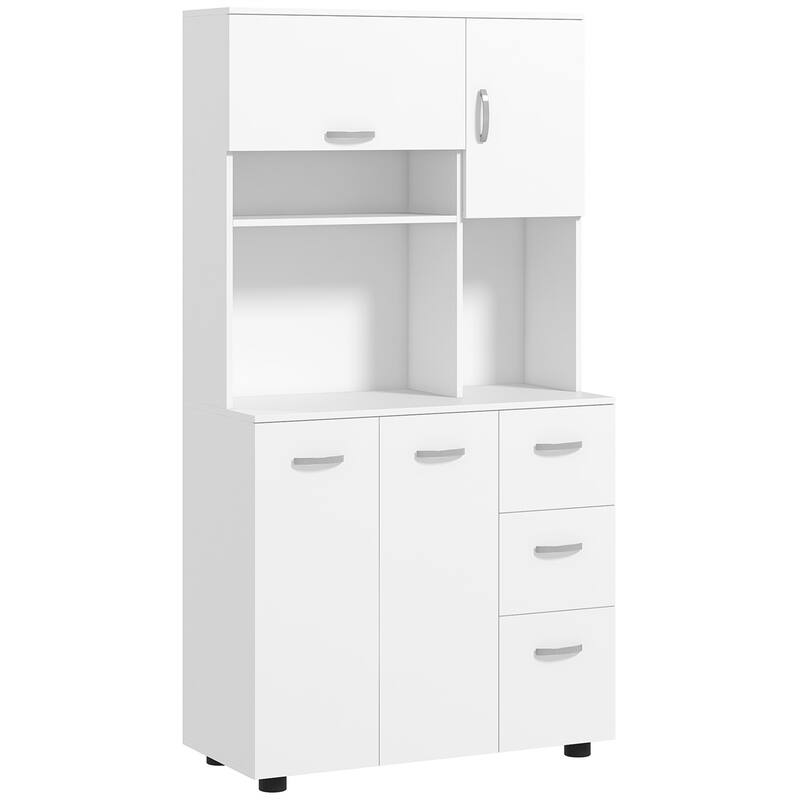 White Kitchen Cabinet Storage with Drawers and Adjustable Shelves Microwave Countertop Space - 35" W x 15.6" D x 66.1" H
