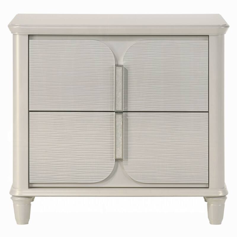 Veda Nightstand, Elegant Pearl White Wood, 2 Modern Drawers, 30 Inch