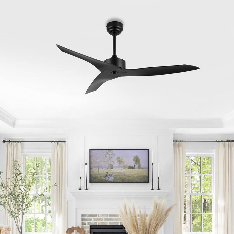 Sully 50" Modern Minimalist Iron/Plastic Mobile-App/Remote-Controlled 6-Speed Razor Ceiling Fan, by JONATHAN Y