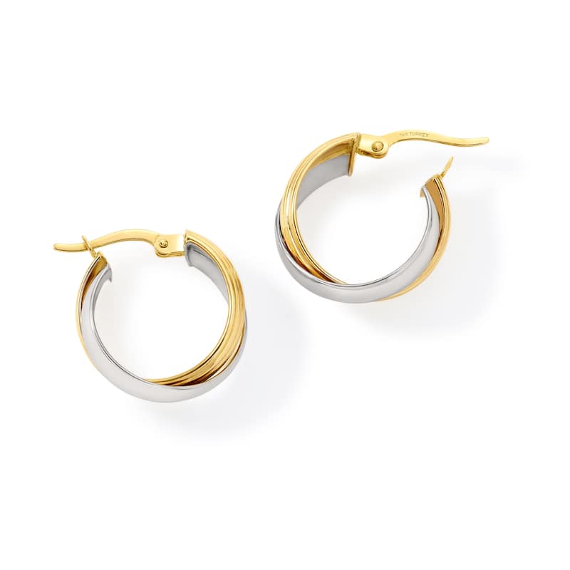 Clover 14K Two-Tone Gold Ribbed Hoop Earrings