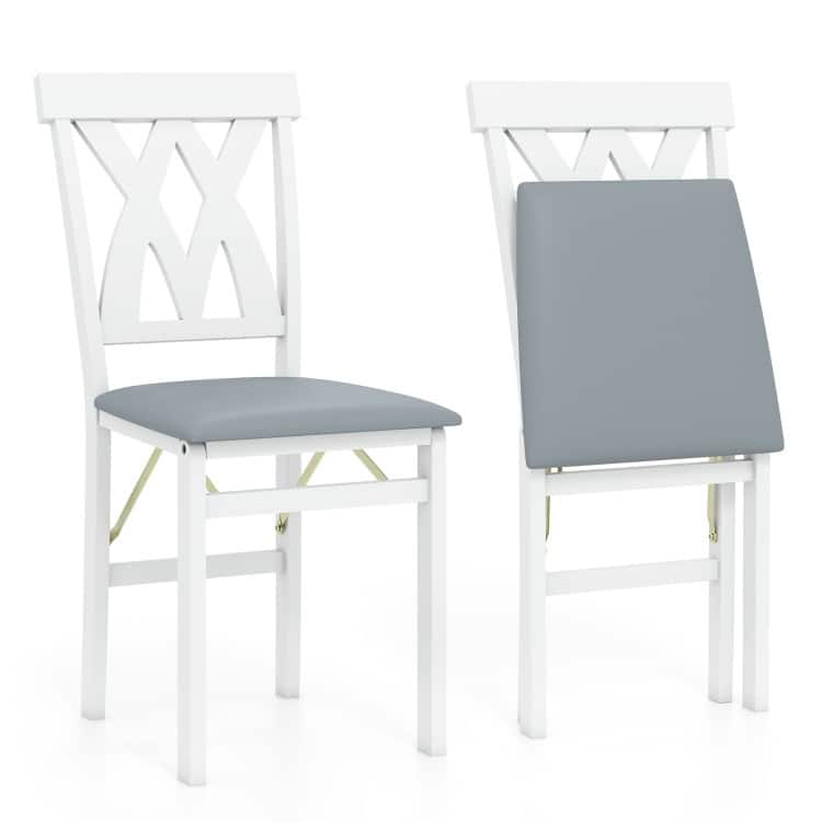 Set of 2 Folding Wooden Dining Chairs with PVC Leather Seat X-Back - 16" x 21" x 36"