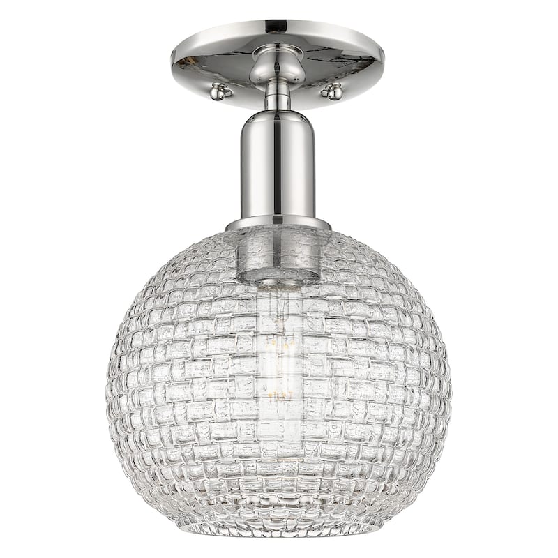 Innovations Lighting 716-1C-12-8 Athens Semi-Flush Athens 8" Wide - Polished Nickel / Clear Basketweave