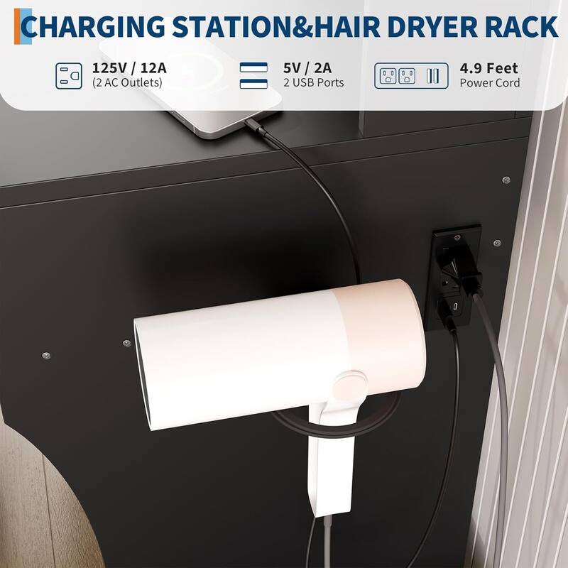 2 Drawers Dressing Table Vanity Desk with Lights and Mirror