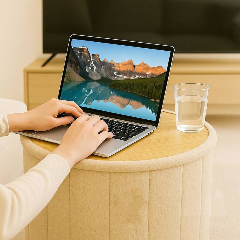 Aria Home Teddy Fabric Ottoman Coffee Table with Hidden Storage