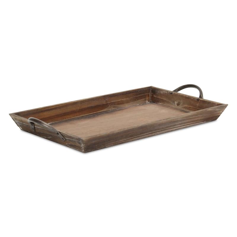 Solid Wood Tapered Decor Tray with Metal Handles