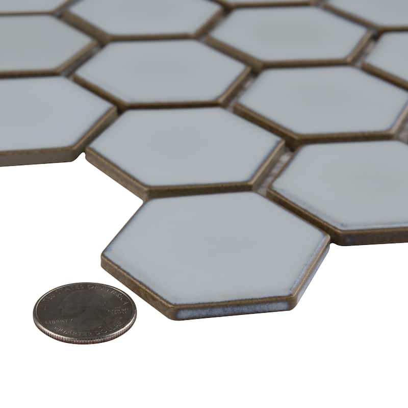 Merola Tile Hudson Due 2" Hex Silk White 10-7/8" x 12-5/8" Porcelain Mosaic Floor and Wall Tile