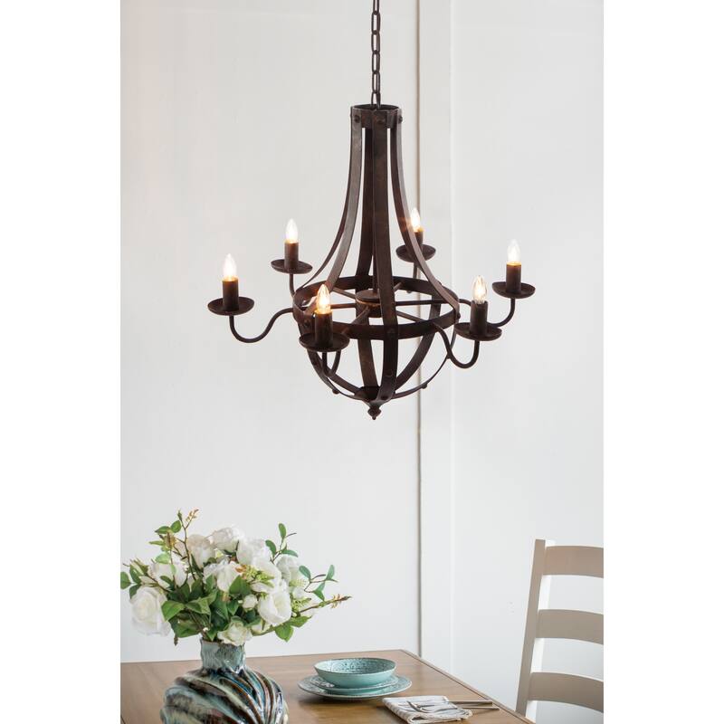 6 - Light Metal Chandelier, Hanging Light Fixture with Adjustable Chain for Kitchen Dining Room Foyer Entryway,Bulb Not Included