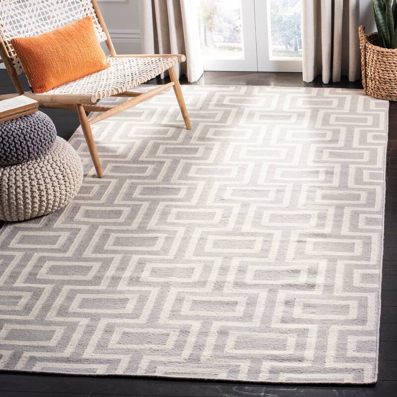 SAFAVIEH Handmade Flatweave Dhurries Iacobina Modern Moroccan Wool Rug - 3' x 5' - Grey/Ivory