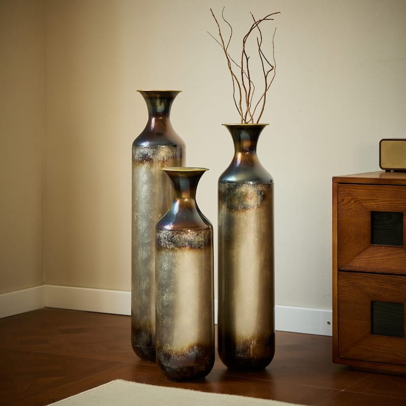 Floor Metal Vase Modern Style Droplet Shaped White Metal Vase 3-Piece Set Gorgeous Home Decoration Large Glazed Metal Vase