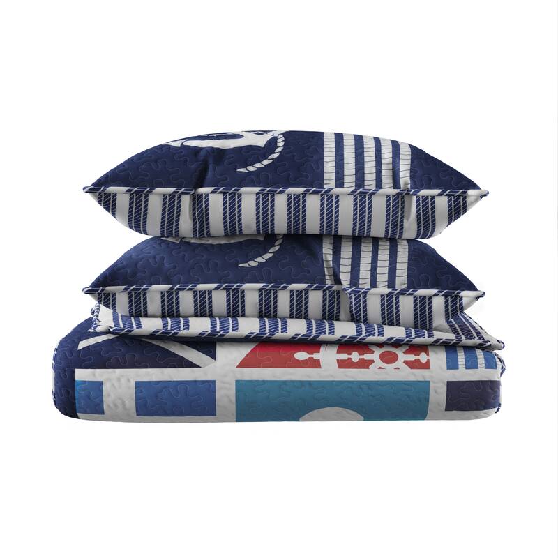 3-Piece Full-Queen Quilt Set - Coastal-Themed Reversible Bedspread with Sham by Lavish Home