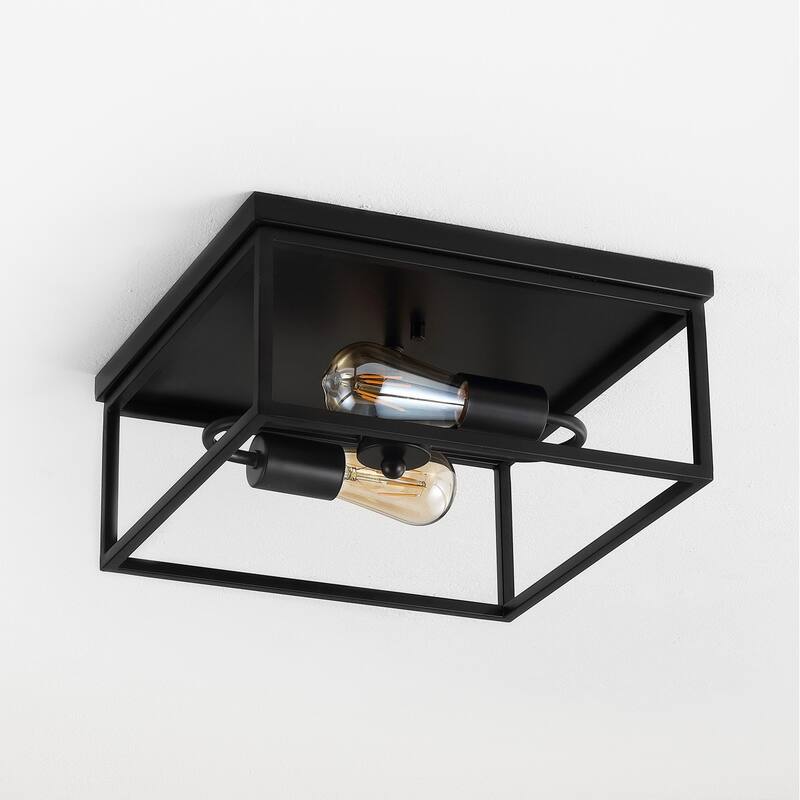 SAFAVIEH Lighting Mechtild 13" Modern & Contemporary Flush Mount (2-Bulb) - 13" W x 13" D x 6" H - Black - 13Wx13Dx6H