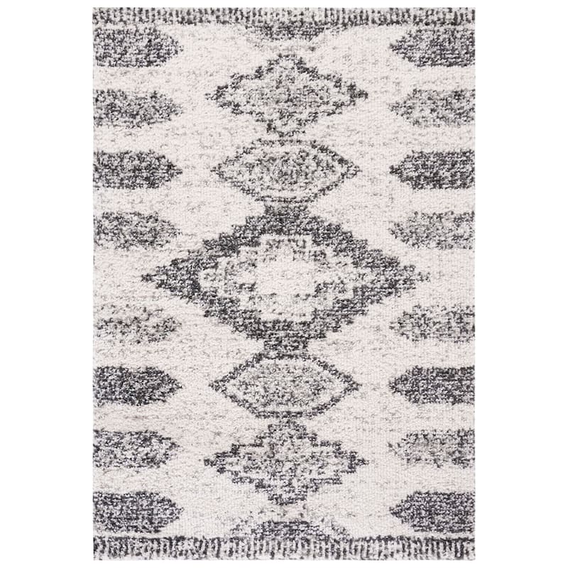 SAFAVIEH Jericho Shag Debby Boho 1.2-inch Thick Rug - 5'3" x 7'6" - Ivory/Black