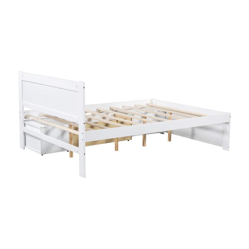 Full Size Platform Bed with Drawer And 2 Shelves, White