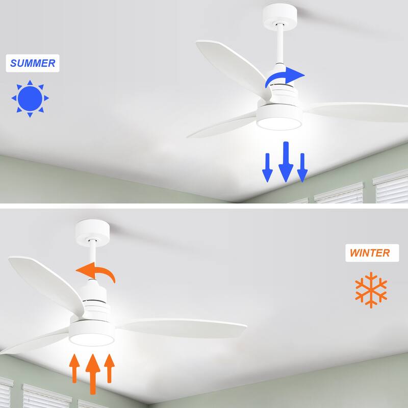 48" and 52" Integrated LED Ceiling Fan with Light and Remote, Reversible DC Motor