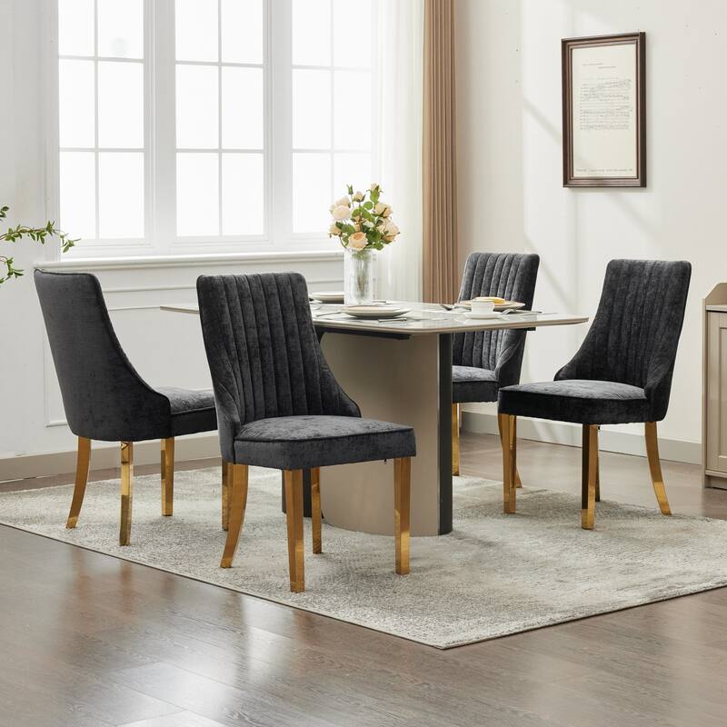 GDF Studio- Rayon Chenille Upholstered Dining Chair with Tufted Back & Golden Metal Base, Set of 2