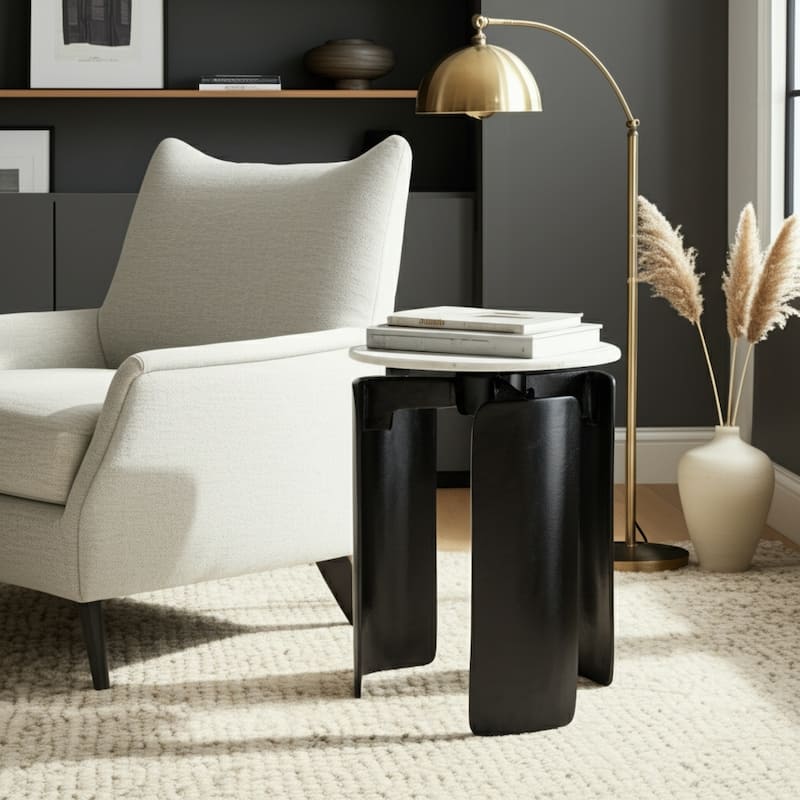 Round Marble Top Modern Accent Table with Aluminum Base - 20" Gray - 16.25" x 16.25" x 20"