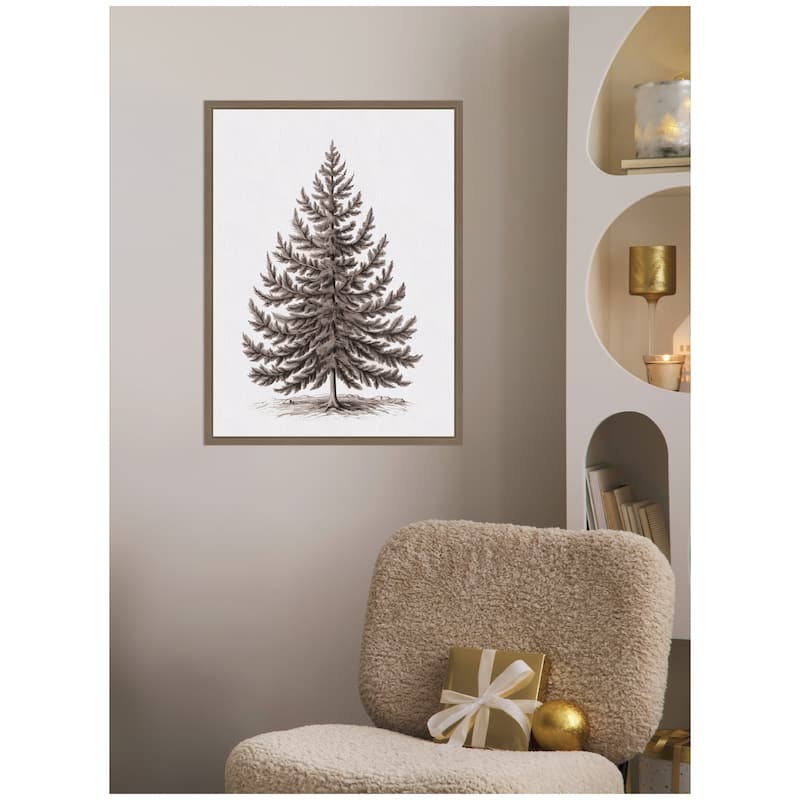 Kate and Laurel Sylvie Framed Canvas Vintage Evergreen Fir Tree lllustration I by The Creative Bunch Studio