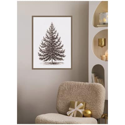 Kate and Laurel Sylvie Framed Canvas Vintage Evergreen Fir Tree lllustration I by The Creative Bunch Studio