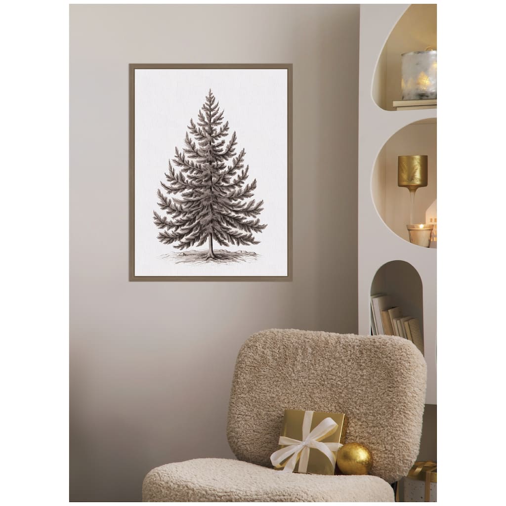 Kate and Laurel Sylvie Framed Canvas Vintage Evergreen Fir Tree lllustration I by The Creative Bunch Studio