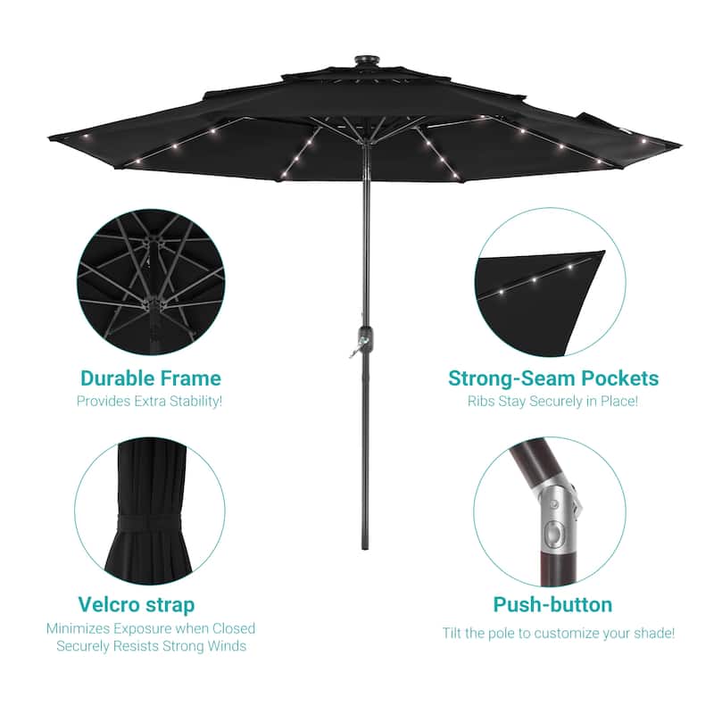 BONOSUKI 3 Tiers Patio Market Umbrella w/Solar Lights and Tilt button