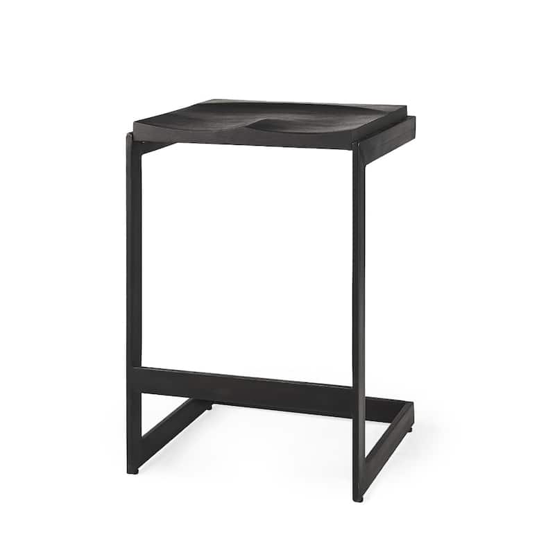 29" Light Brown Wooden Seat Bar Stool with Black Metal Frame and Comfortable Footrest for Kitchen - 30.5”H x 14”W x 16.5”D