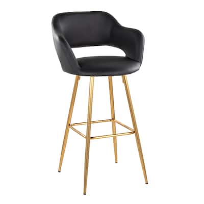 Porch & Den Vallen 30" Fixed-Height Faux Leather Counter Stool with Metal Legs & Square Footrest (Set of 2)