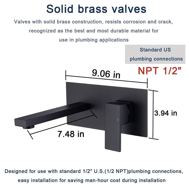 Wall Mounted Bahtroom Faucet Single Handle Bathroom Sink Faucet Two Holes Modern Tub Basin Vanity Taps With Rough-in Valve