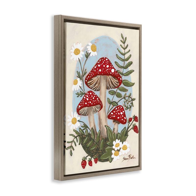 Stupell Cottage Mushrooms & Blooms Framed Floater Canvas Wall Art Design By Sara Baker