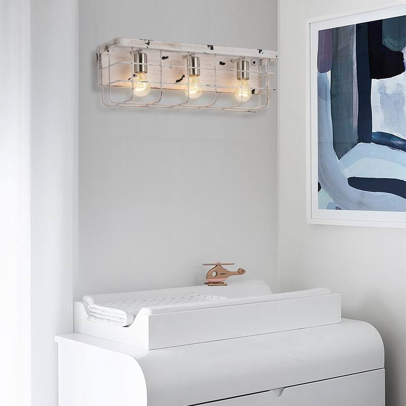 Antique White 3-Light Wood Caged Vanity