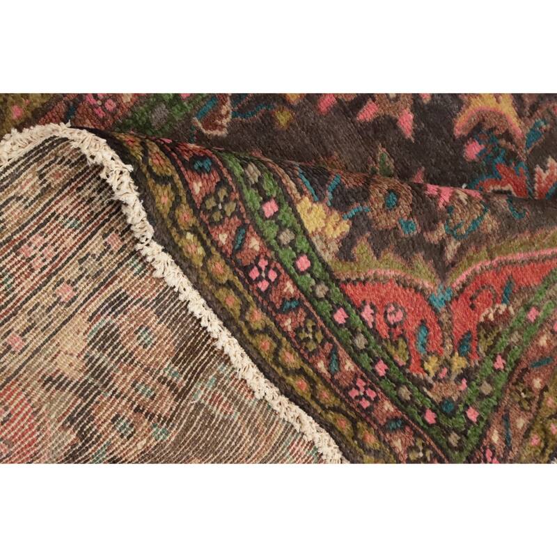 Hand Knotted Oriental 100% Wool Carpet Traditional Floral Greys & Charcoal Hamedan Runner Rug - 9' 11'' X 3' 7''