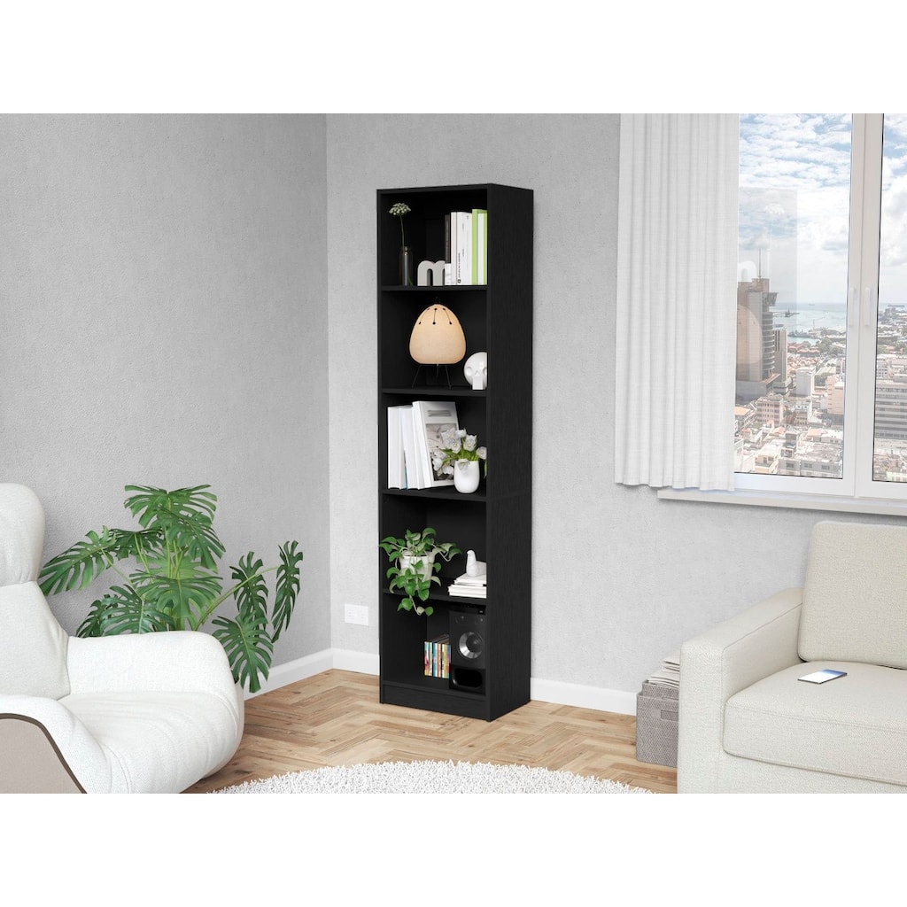 FM FURNITURE Sutton Slim Bookcase with Modern 5-Shelf Design
