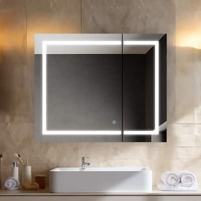 AQUADOM Royale Plus Bathroom 36W Led Lighted Medicine Cabinet Defogger, 3X LED Adjustable Magnifying Mirror, Electrical Outlets