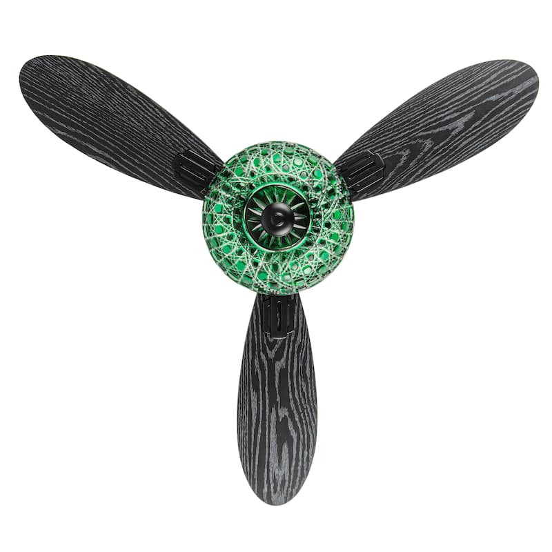 Izzy River of Goods 3-blade 42-inch Modern Indoor Ceiling Fan with Green Hand-Cut Glass Shade and Remote Control
