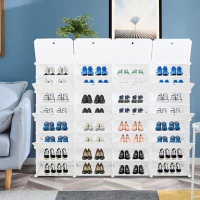 32 Grids 8-Tier Portable Shoe Rack Organizer Shelf Storage Cabinet