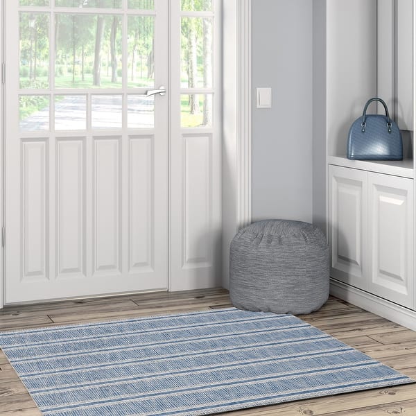 slide 1 of 10, Wallen Machine Washable Artistic Blue and Ivory Rug