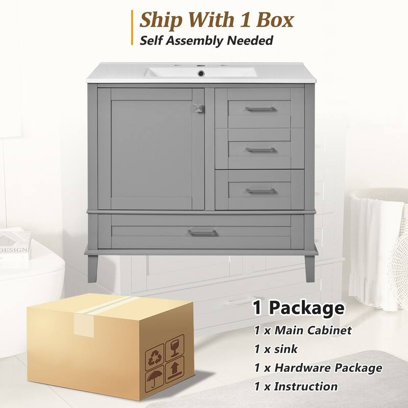 MEDUNJESS 36'' Bathroom Vanity Set with Ceramic Sink, Bathroom Storage Cabinet