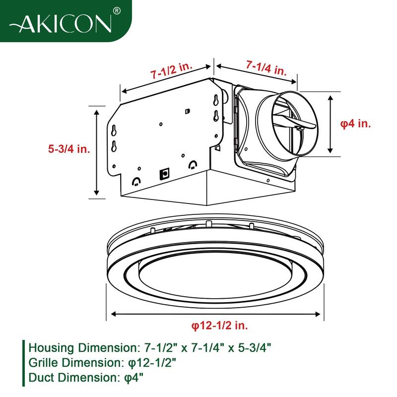 Akicon Bathroom Fan with Light, 90 CFM, 1.5 Sones Exhaust Fan,18W Dimmable 3CCT LED Light with 5W Night Light - N/A