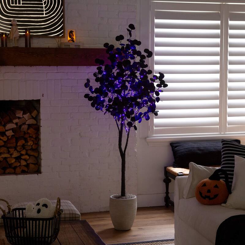 6-ft Pre-Lit Artificial Halloween Black Eucalyptus Tree