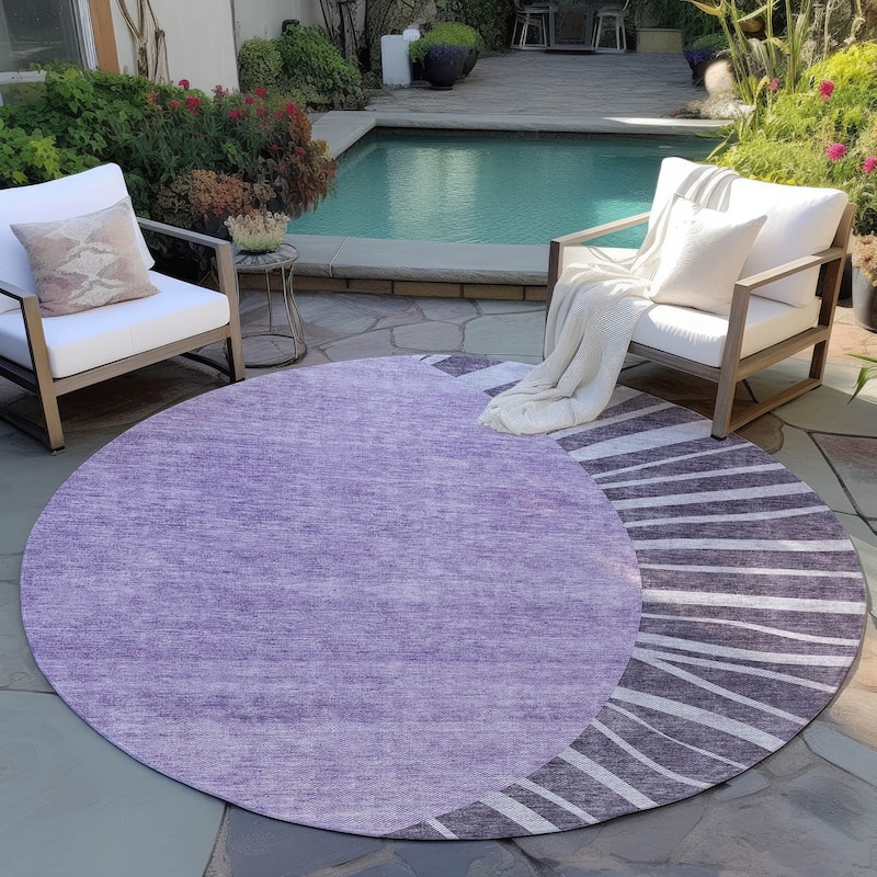 Machine Washable Indoor/ Outdoor ChantilleSunburst Modern Rug - Purple - 8' x 8'