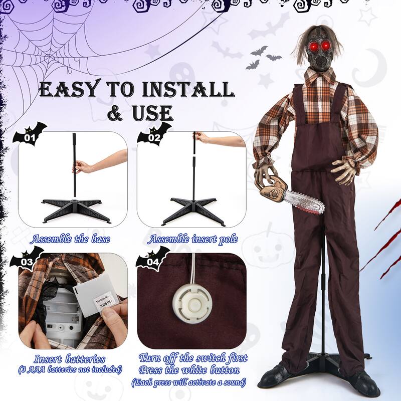 Gymax Halloween Animatronic Chainsaw Man Halloween Prop w/ Gas Mask