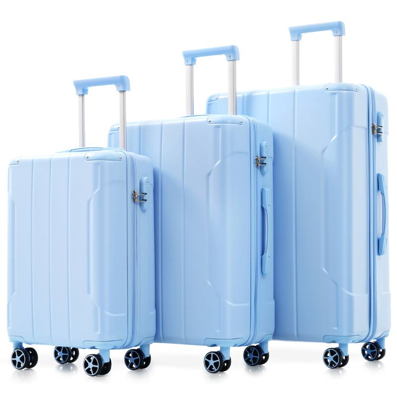 3 Piece Hardside Carry on Suitcase Sets with Spinner Wheels and Telescopic Handle, Portable Lightweight ABS Luggages for Travel - Sky Blue