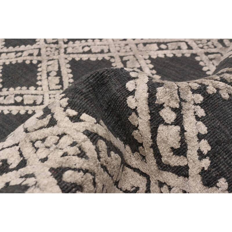 ECARPETGALLERY Hand Loomed Elysian Light Grey Viscose, Wool Rug - 4'10 x 6'10