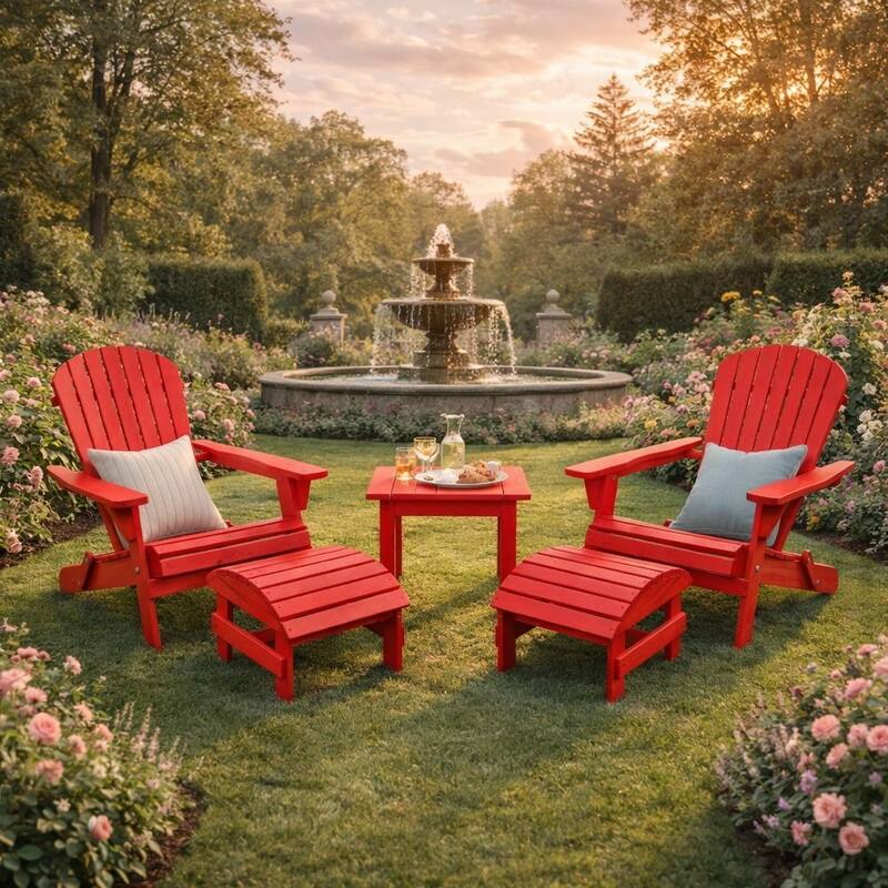 Grand Collection Folding Large Size Adirondack Chair Pine Wood, Red