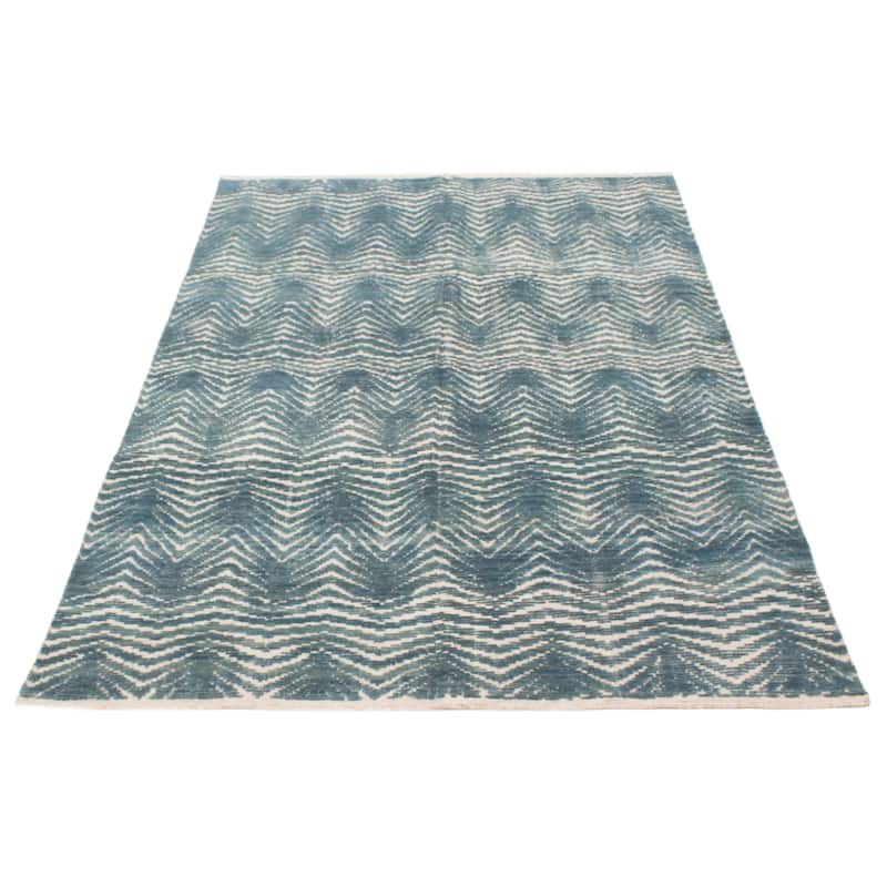 ECARPETGALLERY Hand-knotted Tangier Turquoise Wool Rug - 6'1 x 9'4