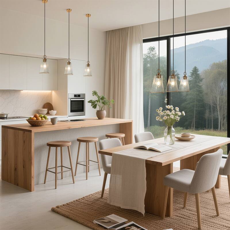 Modern 1-Light Gold Textured Glass Pendant Kitchen Island Light for Dining Room Bedroom - D 6.7" x H 71.7"Max