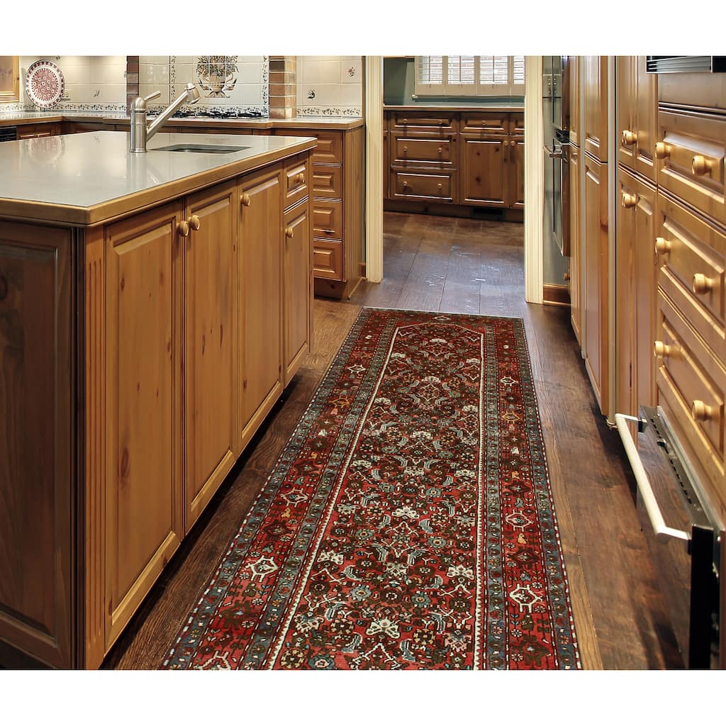 Fine Vintage Distressed Behrooz Rust/Blue Runner - 3'6" x 10'8"